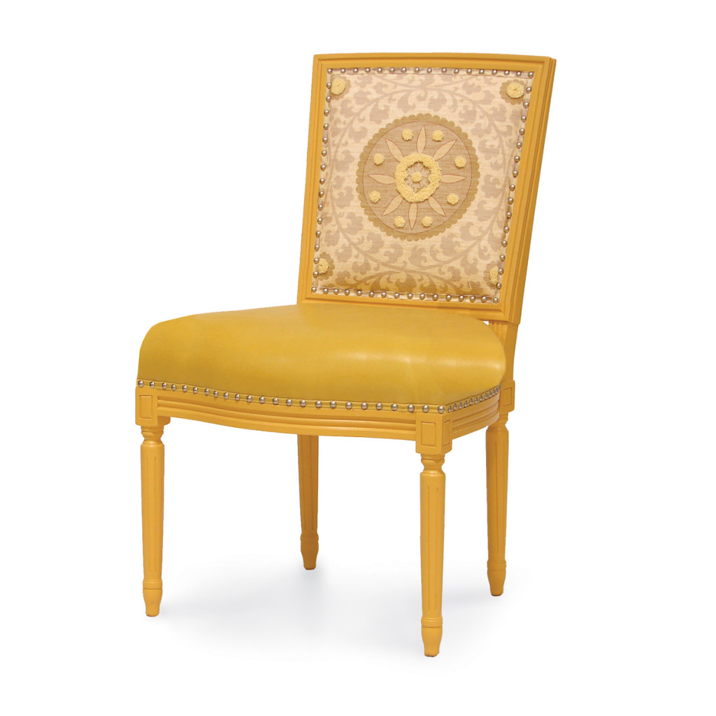 Lyon Square Back Side Chair  (Yellow Medallion), Palecek
