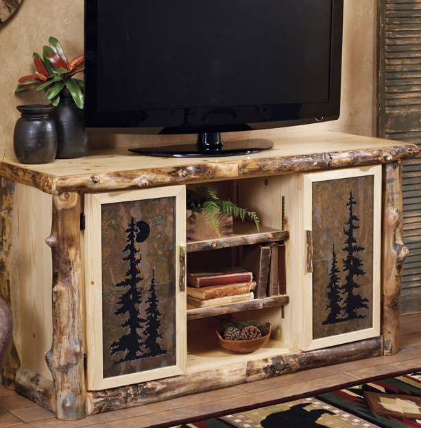 Aspen Log Natural Slate TV Console, Black Forest Decor
