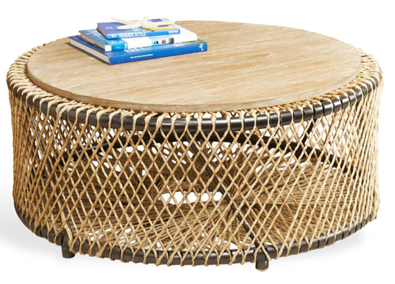 Saranda Beach Style Wood Rope Round Coffee Table , Kathy Kuo Home