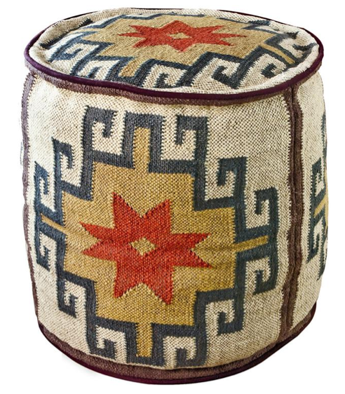 Mount Fray Cream Colored Round Rustic Ottoman, Kathy Kuo Home