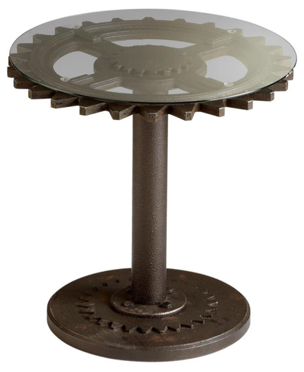 Rockford Gear Top Industrial Rustic Side Table- Large, Kathy Kuo Home