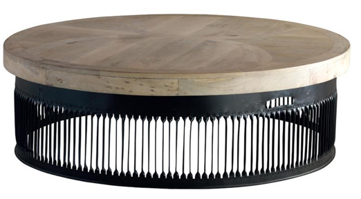 Knoll Medium Industrial Loft Chunky Wood Round Coffee Table, Kathy Kuo Home