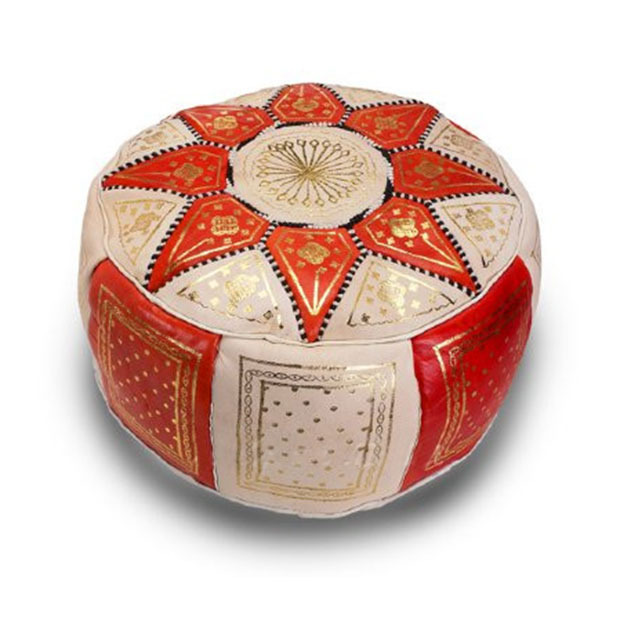 Laila Leather Pouf in Orange, Dot & Bo