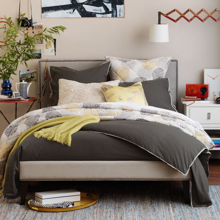 Low Upholstered Nailhead Bed, West Elm