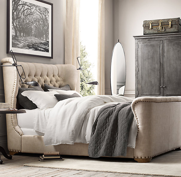 Churchill Fabric Sleigh Bed With Footboard, Restoration Hardware